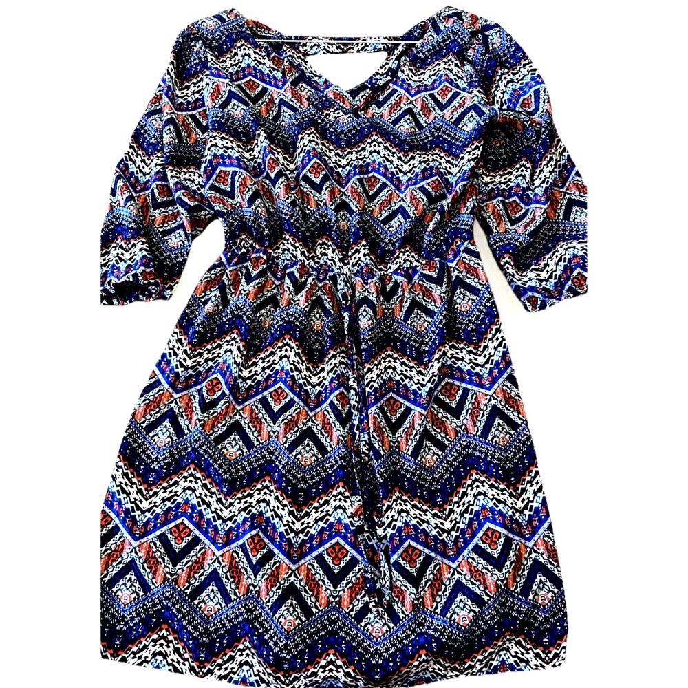 tribal boho Dress Feminine BeBop Aztec retro casual earthy art Casual Beach MED